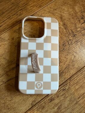 Loopy Case Beige and White Checker iPhone 14/15 PRO Case with Loopy Strap